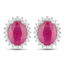 Load image into Gallery viewer, 3.14 Carat Genuine Ruby and White Diamond 14K White Gold Earrings