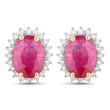 Load image into Gallery viewer, 3.14 Carat Genuine Ruby and White Diamond 14K Yellow Gold Earrings