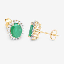 Load image into Gallery viewer, 2.66 Carat Genuine Zambian Emerald and White Diamond 10K Yellow Gold Earrings