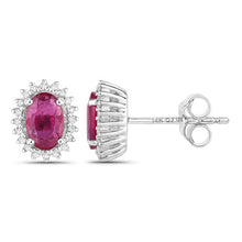 Load image into Gallery viewer, 1.16 Carat Genuine Ruby and White Diamond 14K White Gold Earrings
