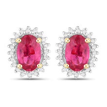 Load image into Gallery viewer, 1.16 Carat Genuine Ruby and White Diamond 14K Yellow Gold Earrings