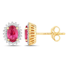 Load image into Gallery viewer, 1.16 Carat Genuine Ruby and White Diamond 14K Yellow Gold Earrings