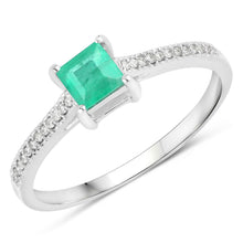 Load image into Gallery viewer, 0.67 Carat Genuine Zambian Emerald and White Diamond 14K White Gold Ring