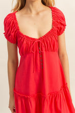 Load image into Gallery viewer, New Summer Ruched Frill Tiered Short Sleeve Mini Dress For Women โ Playful, Sexy and Flirty Ruffled Mini Dress with Textured Ruched Detail