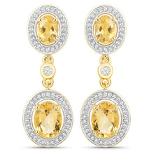 Load image into Gallery viewer, 18K Yellow Gold Plated 5.70 Carat Genuine Citrine and White Topaz .925 Sterling Silver Earrings