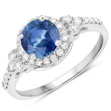 Load image into Gallery viewer, 1.34 Carat Genuine Blue Sapphire and White Diamond 14K White Gold Ring