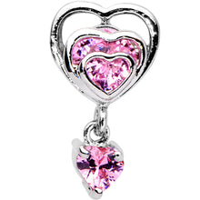 Load image into Gallery viewer, 16G 1/4 Pink CZ Gem Triple Heart Dangle Cartilage Tragus Earring
