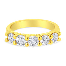 Load image into Gallery viewer, 14K Yellow Gold Plated .925 Sterling Silver 1 1/2 Cttw Shared Prong Set Brilliant Round-Cut Diamond Anniversary or Wedding Band Ring (K-L Color, SI2-I1 Clarity) - Size 7