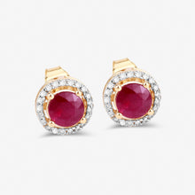 Load image into Gallery viewer, 1.22 Carat Genuine Ruby and White Diamond 14K Yellow Gold Earrings