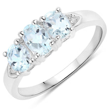 Load image into Gallery viewer, 0.95 Carat Genuine Aquamarine and White Diamond .925 Sterling Silver Ring