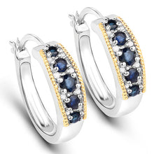 Load image into Gallery viewer, 0.70 Carat Genuine Blue Sapphire and White Diamond .925 Sterling Silver with 14K Yellow Gold Earrings