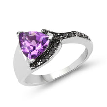 Load image into Gallery viewer, 1.55 Carat Genuine Amethyst and Black Diamond .925 Sterling Silver Ring
