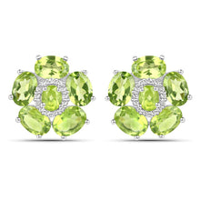 Load image into Gallery viewer, 18K White Gold Plated 9.26 Carat Genuine Peridot and White Topaz .925 Sterling Silver Earrings
