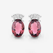 Load image into Gallery viewer, 1.35 Carat Genuine Pink Tourmaline and White Diamond 14K White Gold Earrings