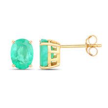 Load image into Gallery viewer, 2.40 Carat Genuine Zambian Emerald 10K Yellow Gold Earrings