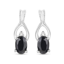 Load image into Gallery viewer, 14K White Gold Plated 1.11 Carat Genuine Black Sapphire and White Diamond .925 Sterling Silver Earrings