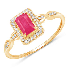 将图片加载到图库查看器,0.75 Carat Genuine Ruby and White Diamond 14K Yellow Gold Ring
