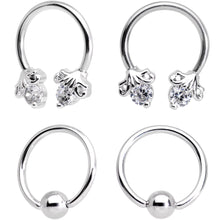 将图片加载到图库查看器,16G Clear CZ Gem Flower Horseshoe BCR Captive Ring Set of 4