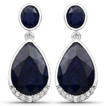 Load image into Gallery viewer, 7.90 Carat Dyed Sapphire and White Diamond .925 Sterling Silver Earrings