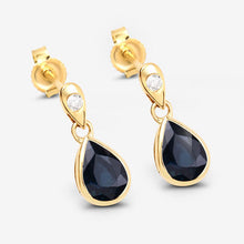 Load image into Gallery viewer, 1.65 Carat Genuine Blue Sapphire and White Diamond 10K Yellow Gold Earrings