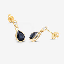 Load image into Gallery viewer, 1.65 Carat Genuine Blue Sapphire and White Diamond 10K Yellow Gold Earrings
