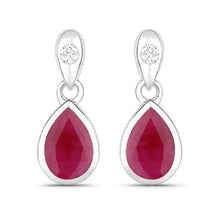 Load image into Gallery viewer, 1.65 Carat Genuine Ruby and White Diamond 10K White Gold Earrings