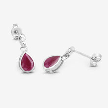 Load image into Gallery viewer, 1.65 Carat Genuine Ruby and White Diamond 10K White Gold Earrings