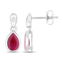 Load image into Gallery viewer, 1.65 Carat Genuine Ruby and White Diamond 10K White Gold Earrings