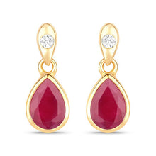 Load image into Gallery viewer, 1.65 Carat Genuine Ruby and White Diamond 10K Yellow Gold Earrings