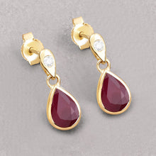Load image into Gallery viewer, 1.65 Carat Genuine Ruby and White Diamond 10K Yellow Gold Earrings