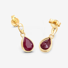 Load image into Gallery viewer, 1.65 Carat Genuine Ruby and White Diamond 10K Yellow Gold Earrings