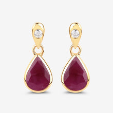 Load image into Gallery viewer, 1.65 Carat Genuine Ruby and White Diamond 10K Yellow Gold Earrings