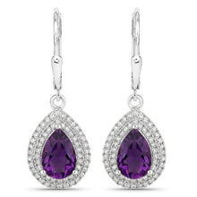 Load image into Gallery viewer, 2.77 Carat Genuine Amethyst and White Diamond .925 Sterling Silver Earrings