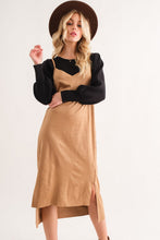 将图片加载到图库查看器,Faux Suede Cut Edge Slit Cami Midi Dress – Elegant Midi Dress, Faux Suede Dress, Chic Slit Dress, Sophisticated Dress, Versatile Cami Dress