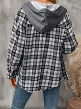 将图片加载到图库查看器,Plaid Buttoned Long Sleeve Hooded Jacket for Women – Cozy & Stylish Cotton-Blend Outerwear