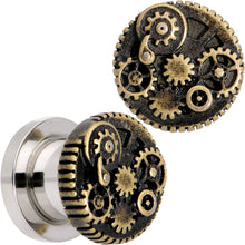 Load image into Gallery viewer, Steampunk Gears and Gizmos Screw Fit Tunnel Plug Set 2G to 1 Inch