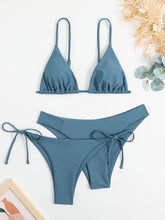 Load image into Gallery viewer, Essential Edge 3-Piece Bikini Set for Women – Solid Color High-Cut Triangle Top Two-Style Bottoms with Side Lace-Up Design & Quick-Drying Comfort – Versatile Women's Swimwear for Summer Pool Beach & Travel