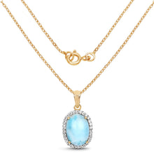 Load image into Gallery viewer, 14K Yellow Gold Plated 13.55 Carat Genuine Larimar and White Topaz .925 Sterling Silver Pendant