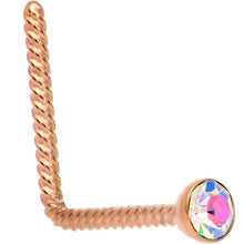 Load image into Gallery viewer, Aurora 2mm Gem Inlay Rose Gold IP So Twisted L Shaped Nose Ring