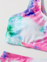 Load image into Gallery viewer, Bikini Tie Dye 2 Piece Swimsuit Set – Vibrant High Waist Comfortable Bikini with Round Neck Crop Top High Cut Leg and Comfortable Fit – Stylish Women's Swimwear for Summer Beach Vacations Pool Parties and Water Sports
