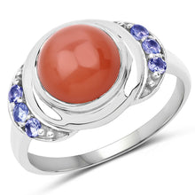 Load image into Gallery viewer, 3.01 Carat Genuine Peach Moonstone and Tanzanite .925 Sterling Silver Ring