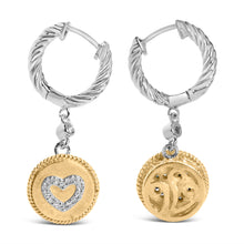 Load image into Gallery viewer, 18K Yellow Gold Plated .925 Sterling Silver 1/8 Cttw Diamond Heart Medallion Drop and Dangle Earring (I-J Color, SI1-SI2 Clarity)