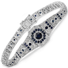 Load image into Gallery viewer, 3.79 Carat Genuine Blue Sapphire and White Diamond .925 Sterling Silver Bracelet