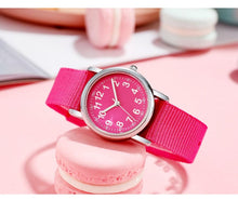 Load image into Gallery viewer, Easy To Read Quartz Watches Nylon Strap Sweat Proof Movement Analog Watch For Girls Boys Teens Minimalist Wrist Watch With Soft Band Learning Time Watch First Watch Soft Cloth Strap