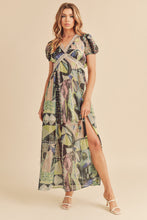 将图片加载到图库查看器,Lace Detail Slit Geometric Print Short Sleeve Maxi Comfortable Dress For Women, Elegant Lace, Alluring Slit, Sophisticated Geometric Print for Casual & Dressy Occasions
