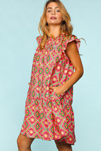 Load image into Gallery viewer, Full Size Ruffled Printed Dress with Side Pockets For Women β Trendy Ruffled Dress, Stylish Printed Dress, Pocketed Ruffled Dress, Casual Printed Dress, Functional Dress with Pockets, Flattering Ruffled Dress, Chic Printed Dress with Pockets