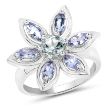 Load image into Gallery viewer, 1.34 Carat Genuine Aquamarine and Tanzanite .925 Sterling Silver Ring