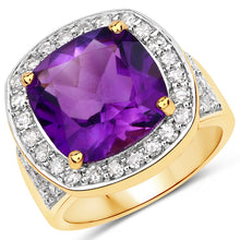 Load image into Gallery viewer, 6.80 Carat Genuine Amethyst and White Diamond .925 Sterling Silver Ring