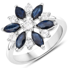 Load image into Gallery viewer, 2.09 Carat Genuine Blue Sapphire and White Topaz .925 Sterling Silver Ring