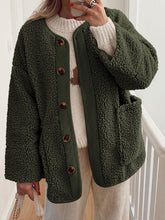 Load image into Gallery viewer, Modern Cozy Women Luxuriously Cozy Contrast Button Up Sherpa Jacket with Pockets For Fall & Winter
